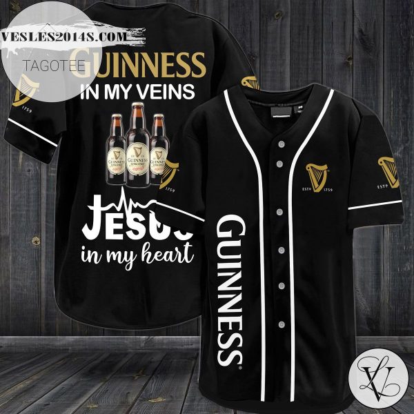Guinness In My Veins Jesus In My Heart Baseball Jersey – Black