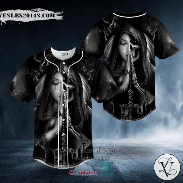 Half Prayer Grim Reaper Skull Baseball Jersey