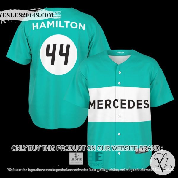 Hamilton Mercedes 44 Cyan Blue Baseball Jersey