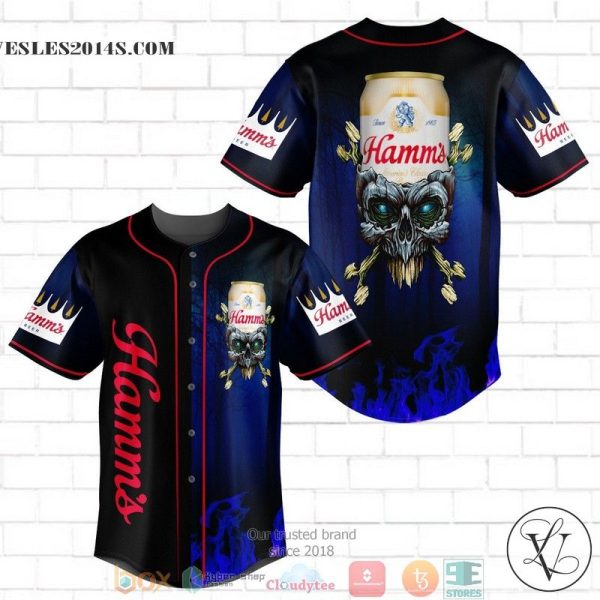 Hamm’s Beer Flame Skull Baseball Jersey