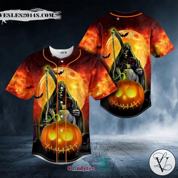 Happy Halloween Pumpkin Couple Skull Baseball Jersey