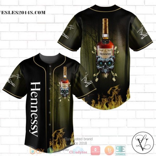 Hennessy Black Flame Skull Baseball Jersey