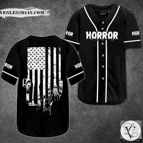 Horror Movie American Flag Black Baseball Jersey