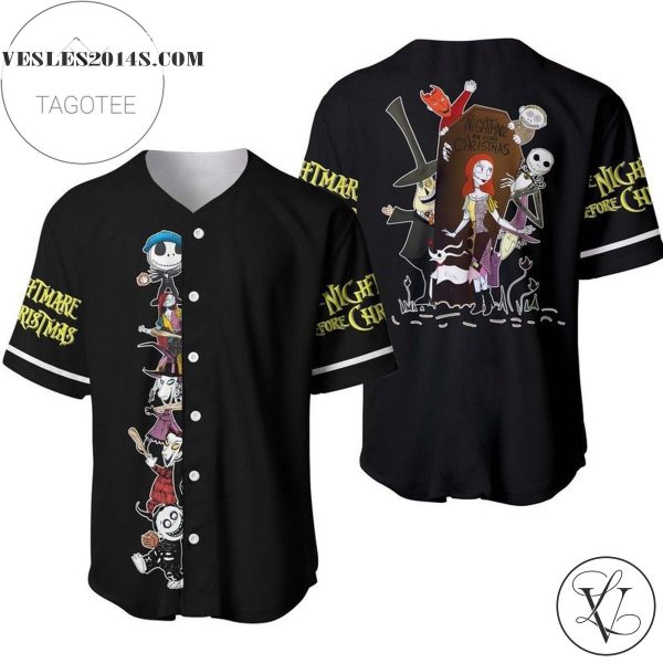 Jack & Sally The Nightmare Before Christmas All Over Print Baseball Jersey – Black
