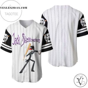 Jack Skellington All Over Print Pinstripe Baseball Jersey – White
