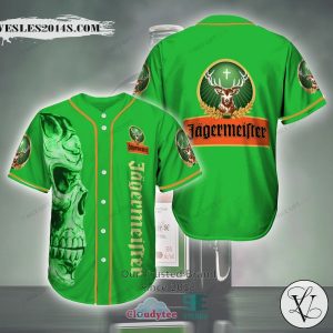 Jagermeister logo skull green Baseball Jersey