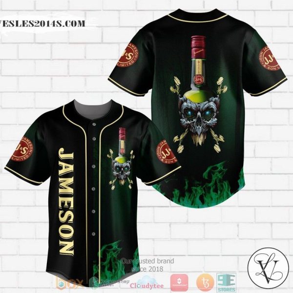 Jameson Irish Whiskey Flame Skull Baseball Jersey