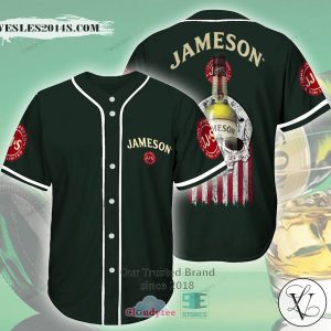 Jameson Irish Whiskey Skull United States Flag green Baseball Jersey