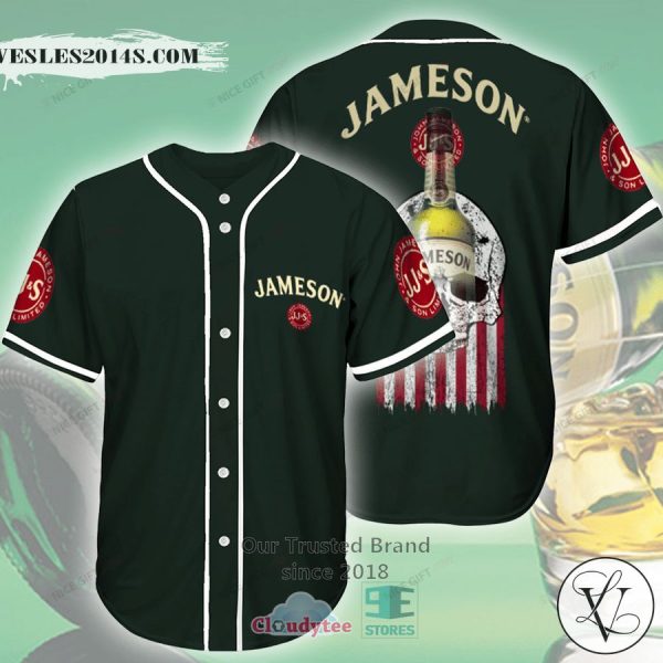 Jameson Irish Whiskey Skull United States Flag green Baseball Jersey
