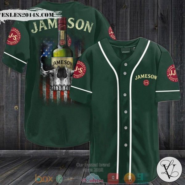 Jameson Irish Whiskey US Flag Skull Baseball Jersey
