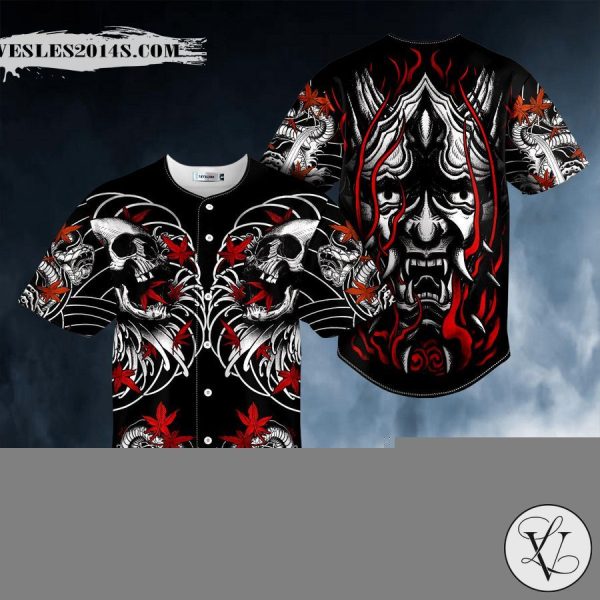 Japanese Oni Demon Skull Baseball Jersey