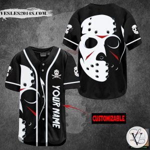 Jason Voorhees Mask Custom Name Black Baseball Jersey