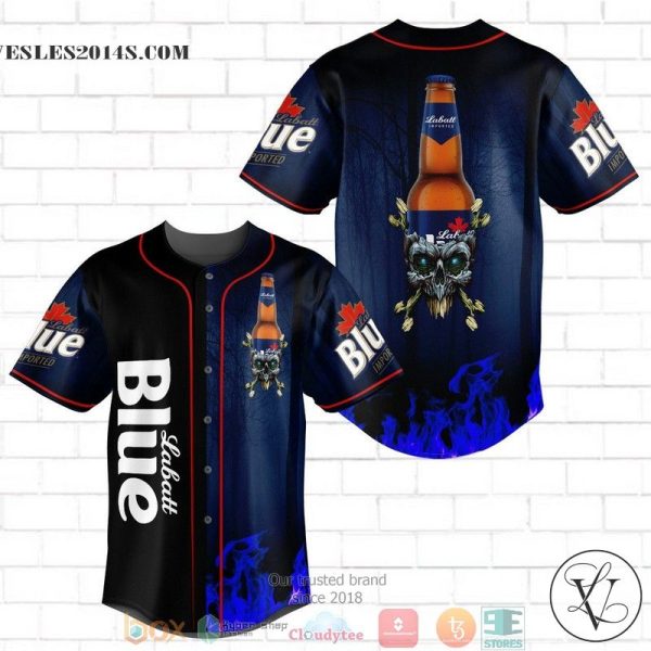 Labatt Blue Light Flame Skull Baseball Jersey