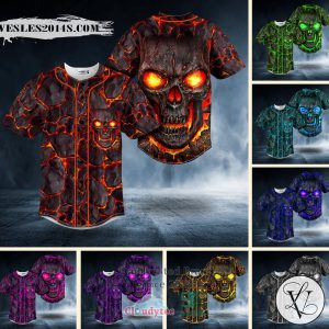Lava Blast Fire Skull Baseball Jersey