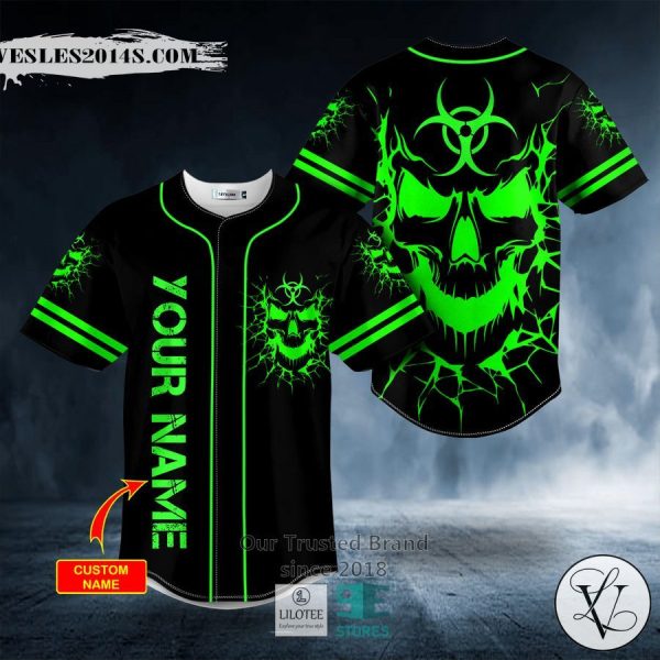 Light Green Biohazard Skull Custom Baseball Jersey