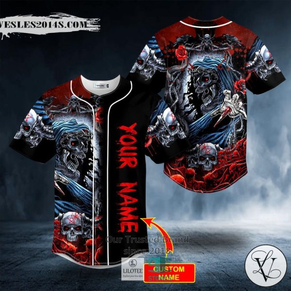 Madness Grim Reaper Rose Snake Skull Custom Baseball Jersey