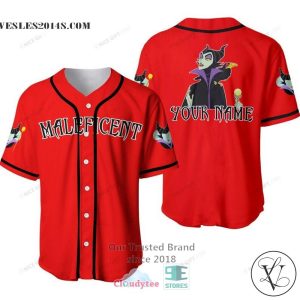 Maleficent Disney Custom Name Red Baseball Jersey Shirt
