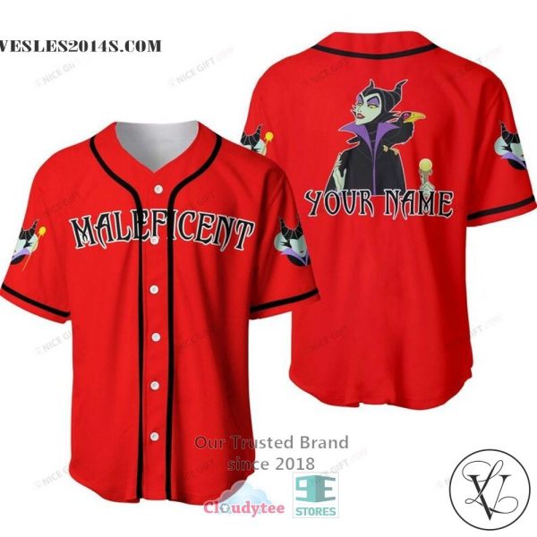 Maleficent Disney Custom Name Red Baseball Jersey Shirt