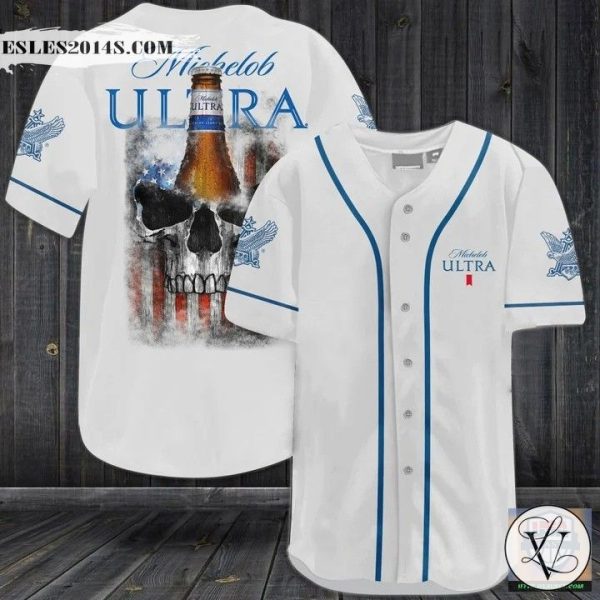 Michelob Ultra Beer Punisher Skull Baseball Jersey Shirt