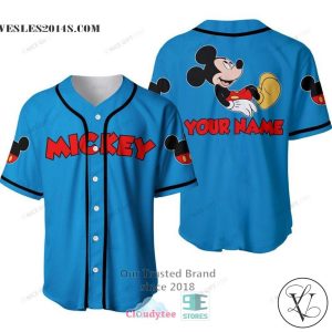 Mickey Mouse Custom Name Blue Color Baseball Jersey Shirt