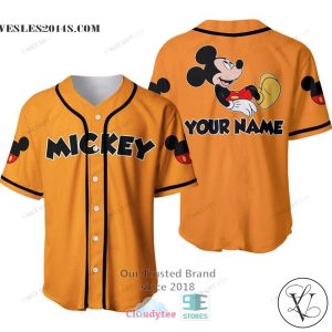 Mickey Mouse Custom Name Orange Color Baseball Jersey Shirt