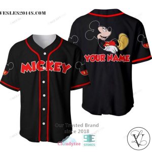 Mickey Mouse Custom Name Pattern Black Color Baseball Jersey Shirt