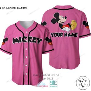 Mickey Mouse Custom Name Pink Color Baseball Jersey Shirt