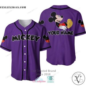 Mickey Mouse Custom Name Purple Color Baseball Jersey Shirt