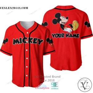 Mickey Mouse Custom Name Red Color Baseball Jersey Shirt