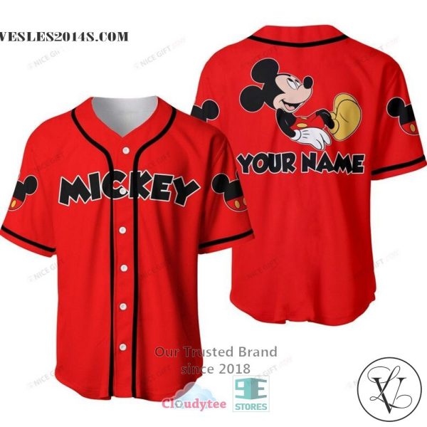 Mickey Mouse Custom Name Red Color Baseball Jersey Shirt