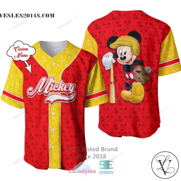 Mickey Mouse Custom Name Red Yellow Baseball Jersey Shirt