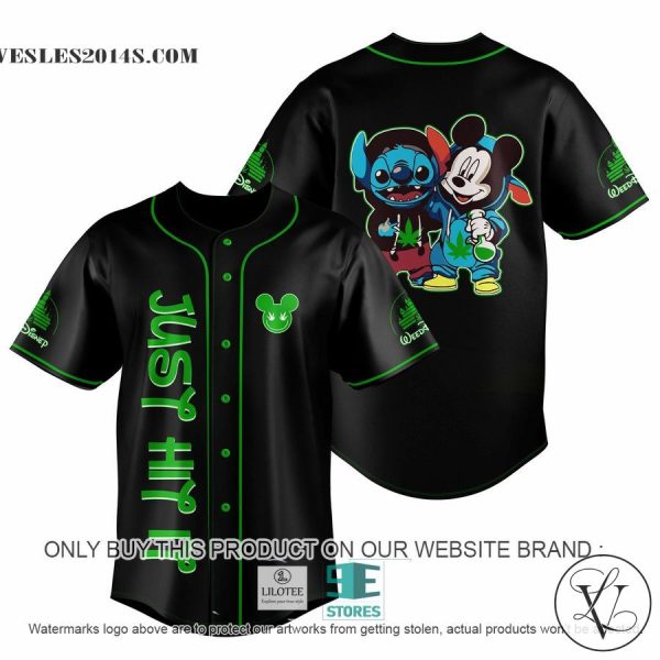 Mickey Mouse and Stitch Just Hit It Weed Baseball Jersey