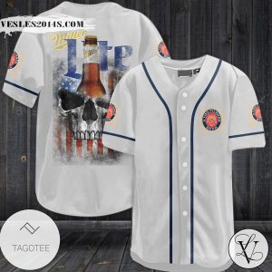 Miller A Fine Pilsner Beer US Flag Skull Baseball Jersey