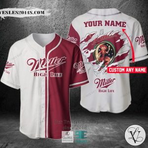 Miller High Life Your Name Red White Baseball Jersey