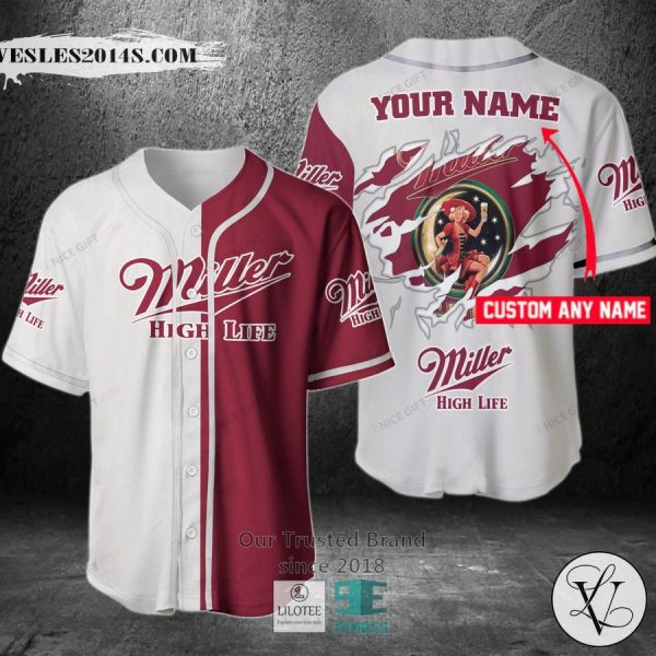Miller High Life Your Name Red White Baseball Jersey