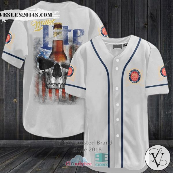 Miller Lite Beer Skull Baseball Jersey Shirt