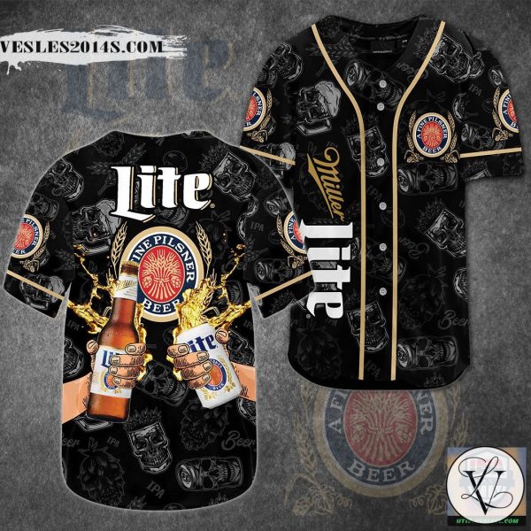 Miller Lite Beer Skull Pattern Baseball Jersey Shirt