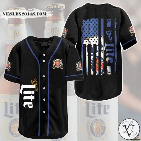 Miller Lite U.S Flag Baseball Jersey Shirt