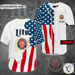 Miller Lite U.S Flag Custom Name Baseball Jersey