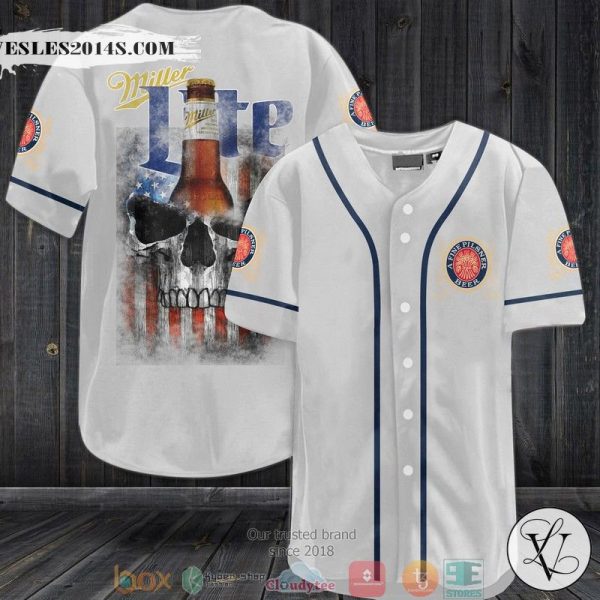 Miller Lite US Flag Skull Baseball Jersey