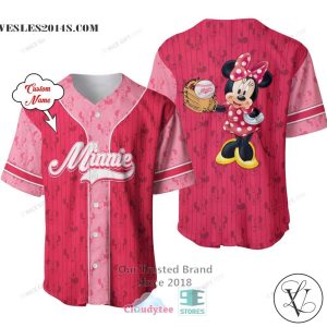 Minnie Mouse Custom Name Red Pink Baseball Jersey Shirt