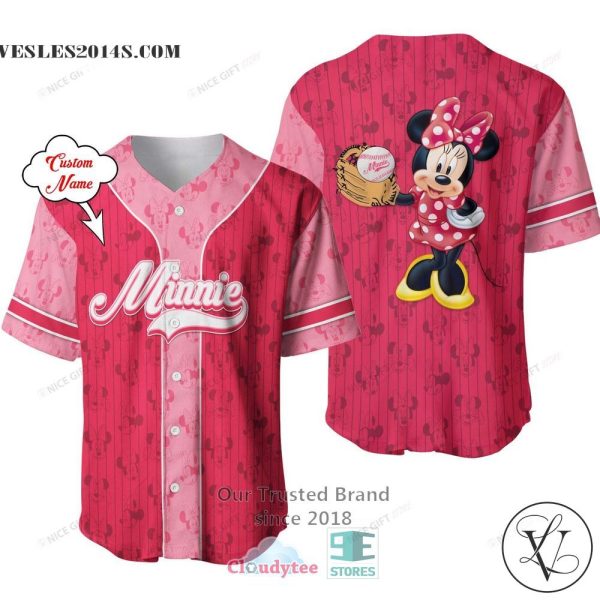 Minnie Mouse Custom Name Red Pink Baseball Jersey Shirt