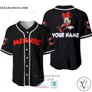 Minnie Mouse Cute Custom Name Black Baseball Jersey Shirt