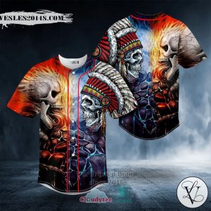 Native Warrior Vs Lava Fire Skull Baseball Jersey