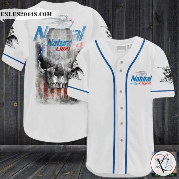 Natural Light Punisher Skull Baseball Jersey Shirt