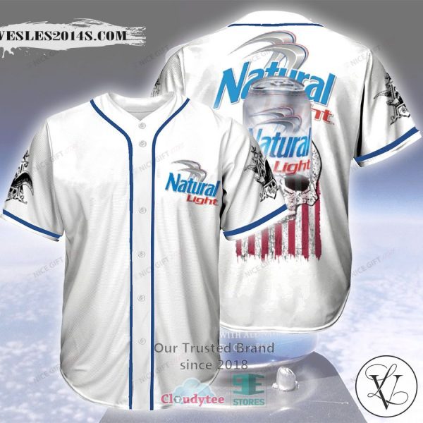 Natural Light Skull United States Flag white Baseball Jersey