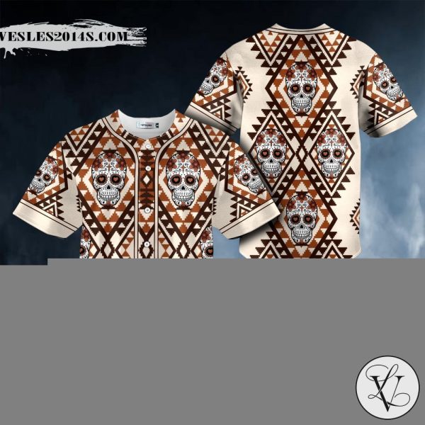 Navajo Pattern Sugar Skull Baseball Jersey