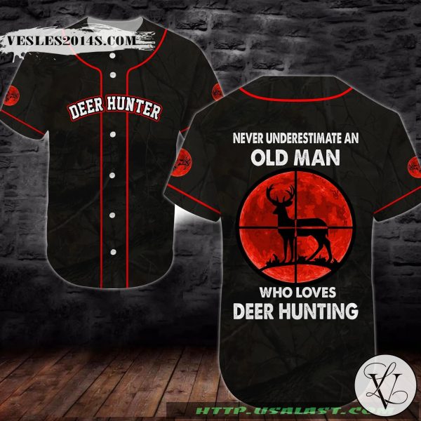Never Underestimate An Old Man Who Loves Deer Hunting Baseball Jersey Shirt