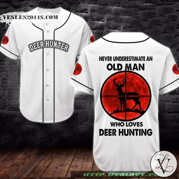 Never Underestimate An Old Man Who Loves Deer Hunting Baseball Jersey Shirt V2
