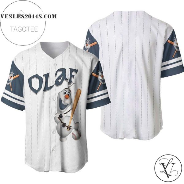 Olaf Snowman Frozen All Over Print Pinstripe Baseball Jersey – White